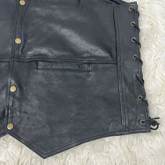 Vintage Vance Leathers Men’s Black Leather Biker Vest Maddog Patched Men’s XXL